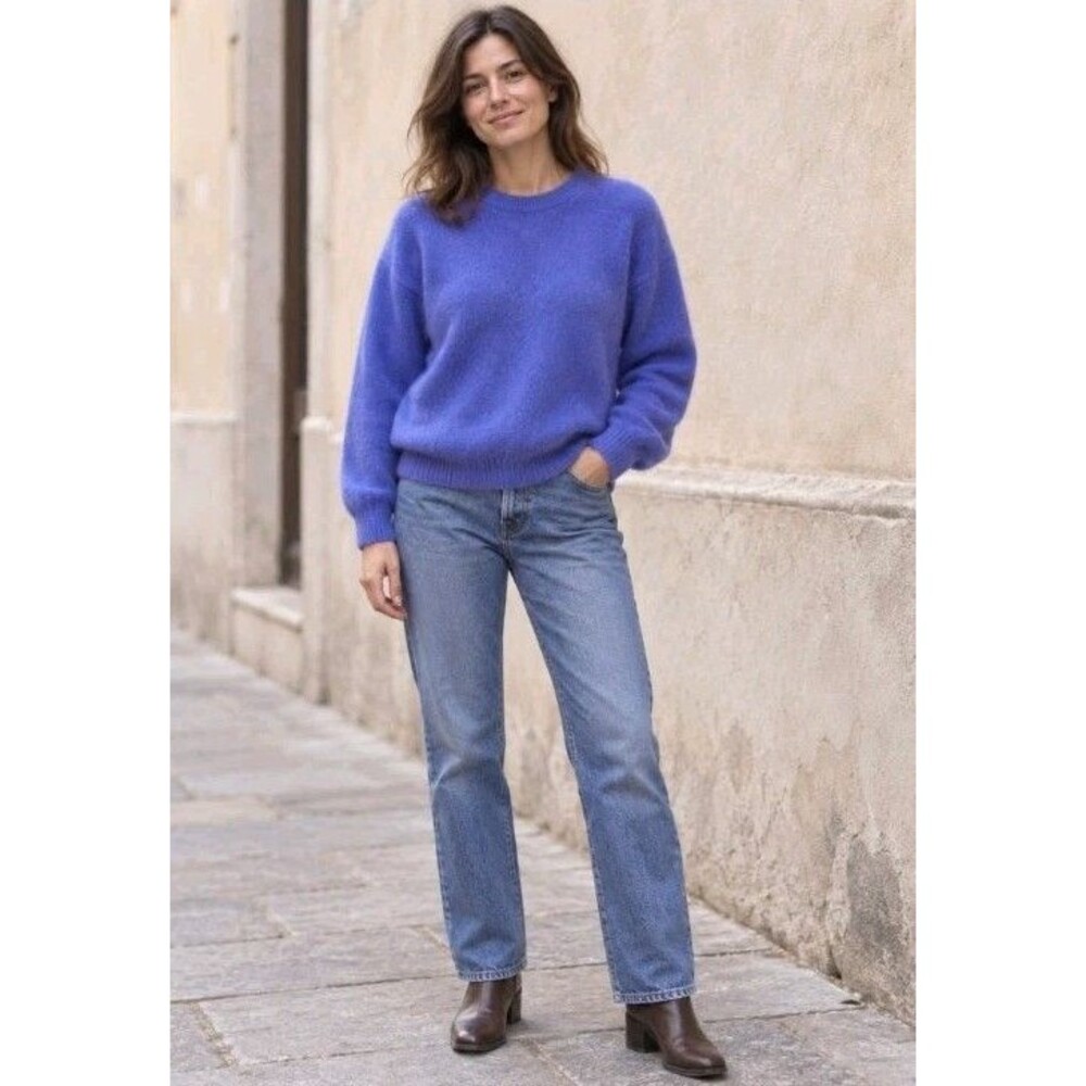 Vintage Made in Italy Blue Violet Angora Wool Fuzzy Crewneck Sweater M